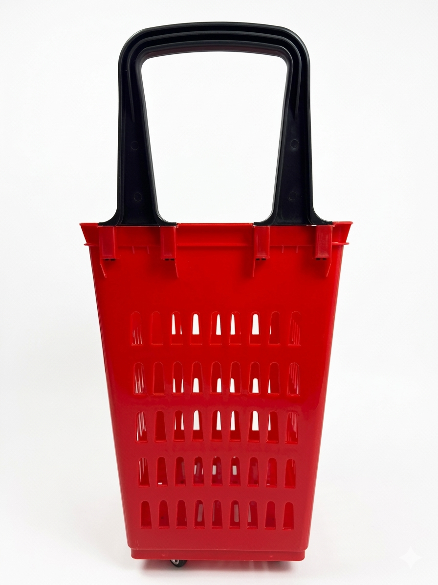 68L Shopping Basket with Wheels & Extendable Handle Plastic Rolling Retail Basket 5 Colours
