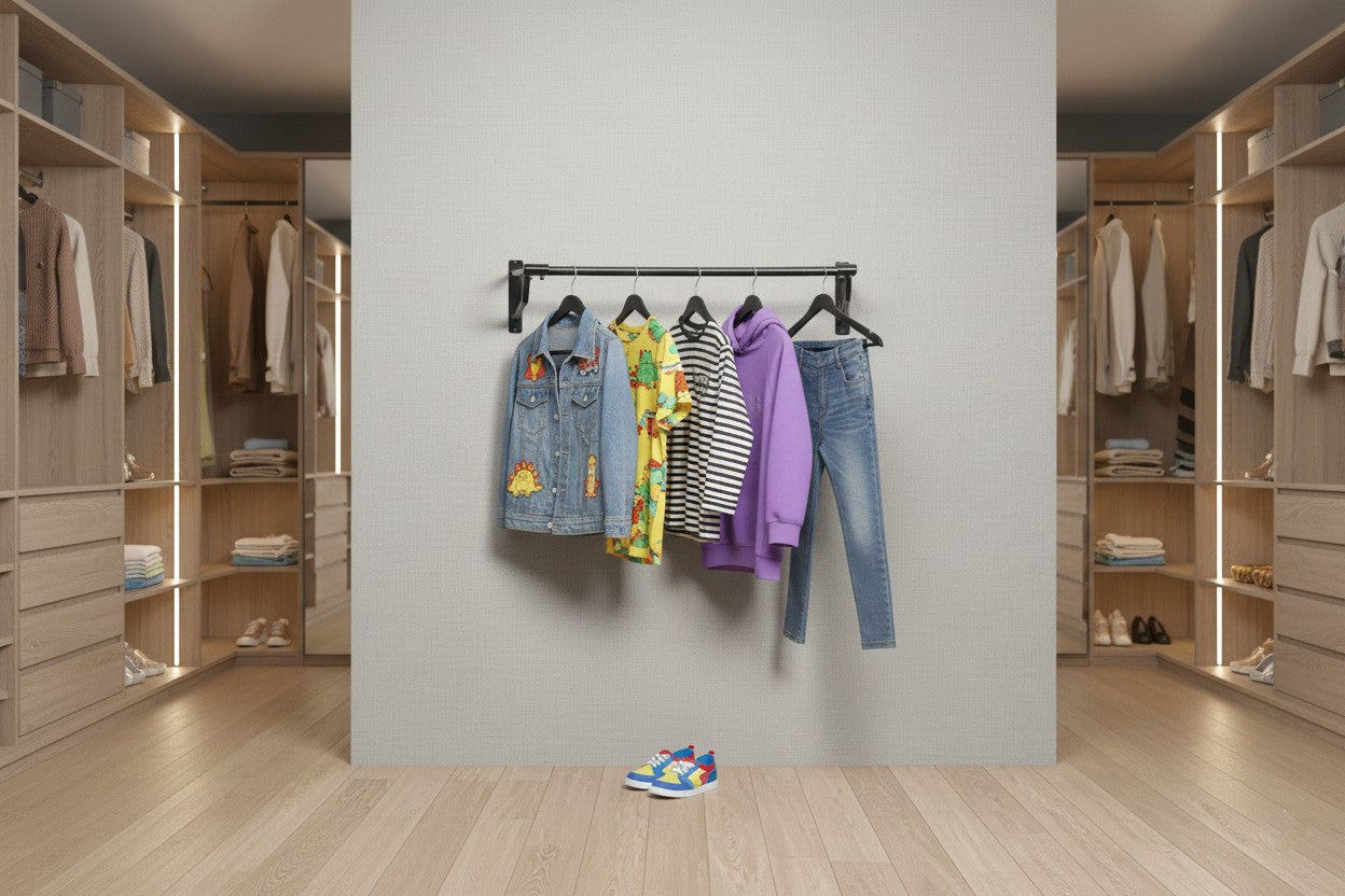 2ft Black Steel Hanging Rail–Durable,Stylish,and Ideal for Home or Retail Spaces