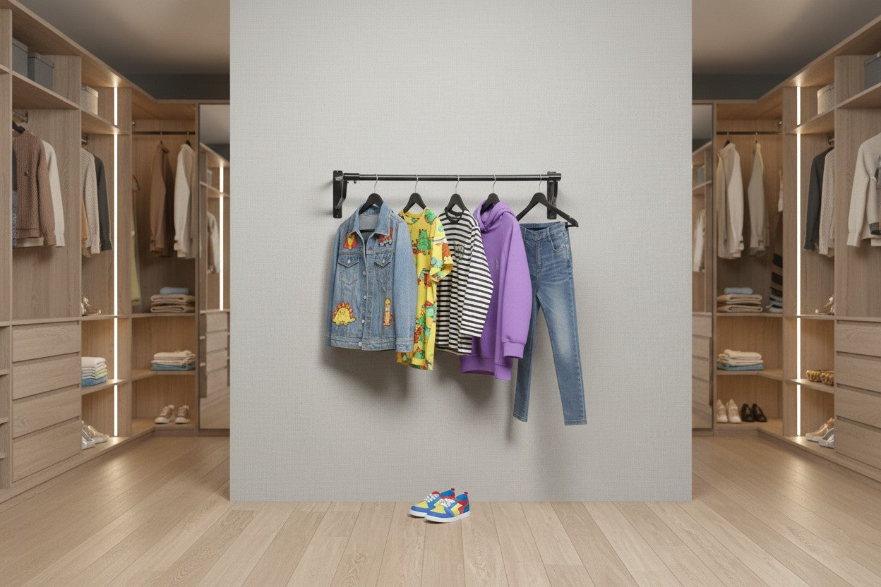Black Wall-Mounted Clothes Rail with