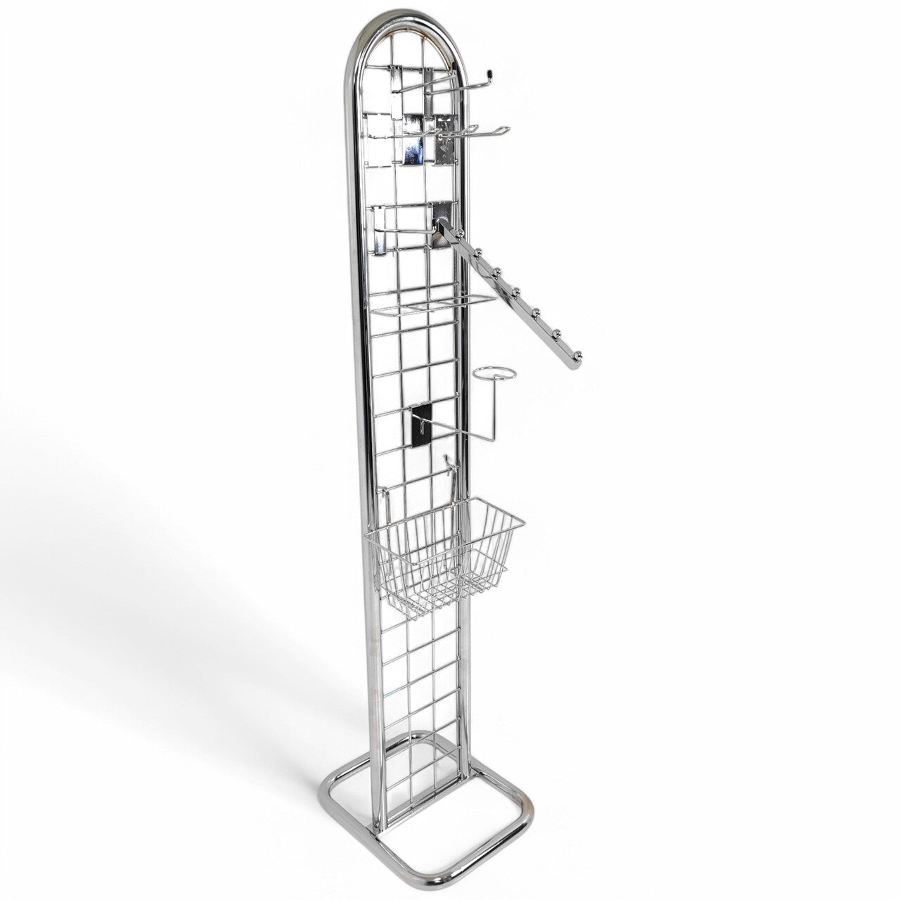 Chrome Gridmesh Tower Display for Retail & Exhibitions, Easy Assembly & Storage