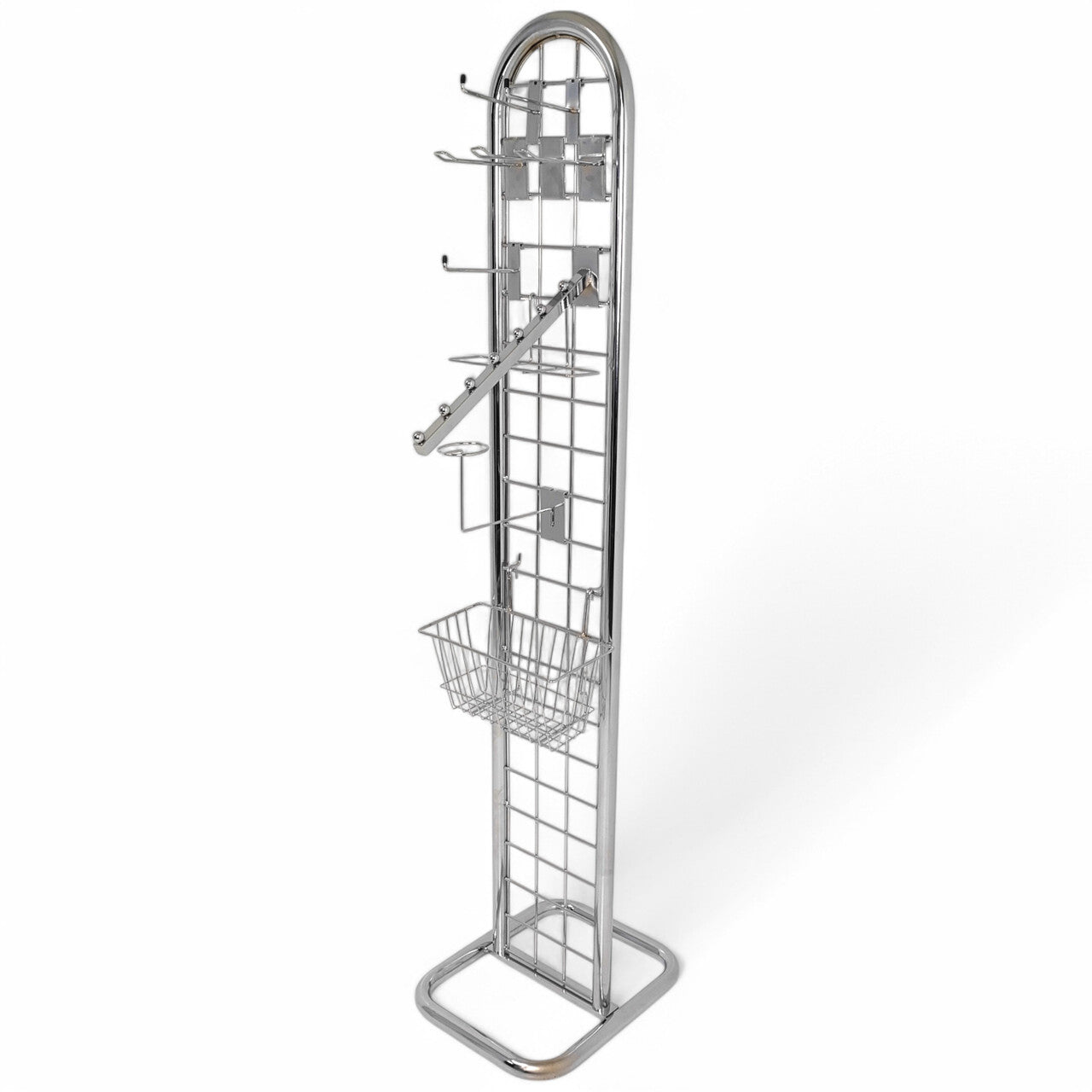 Chrome Gridmesh Tower Display for Retail & Exhibitions, Easy Assembly & Storage
