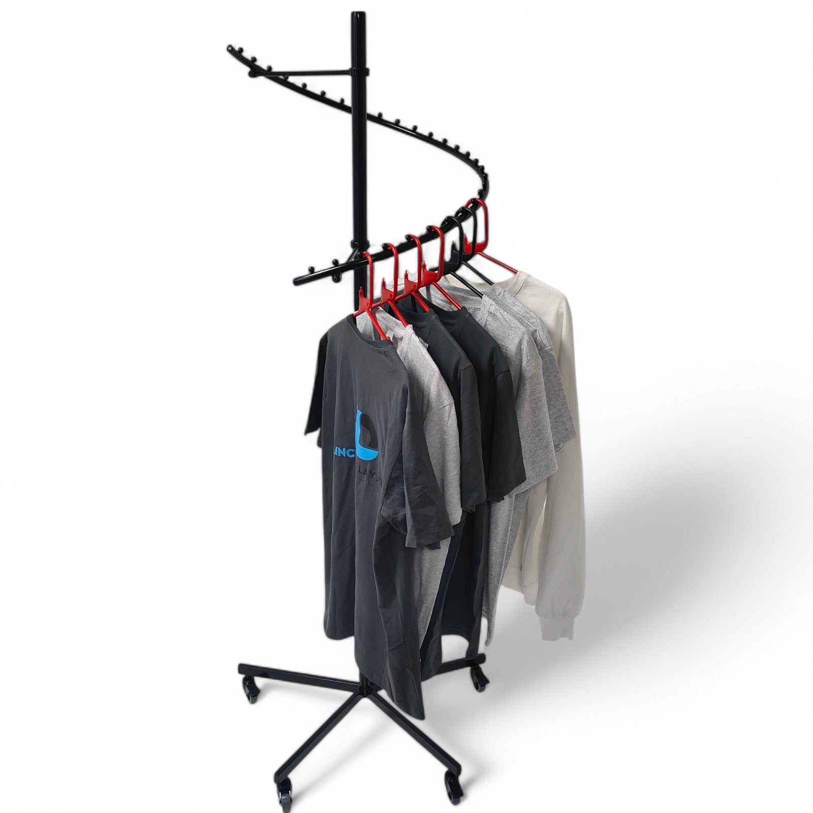 Black Spiral Clothes Rail Display Stand with Castors