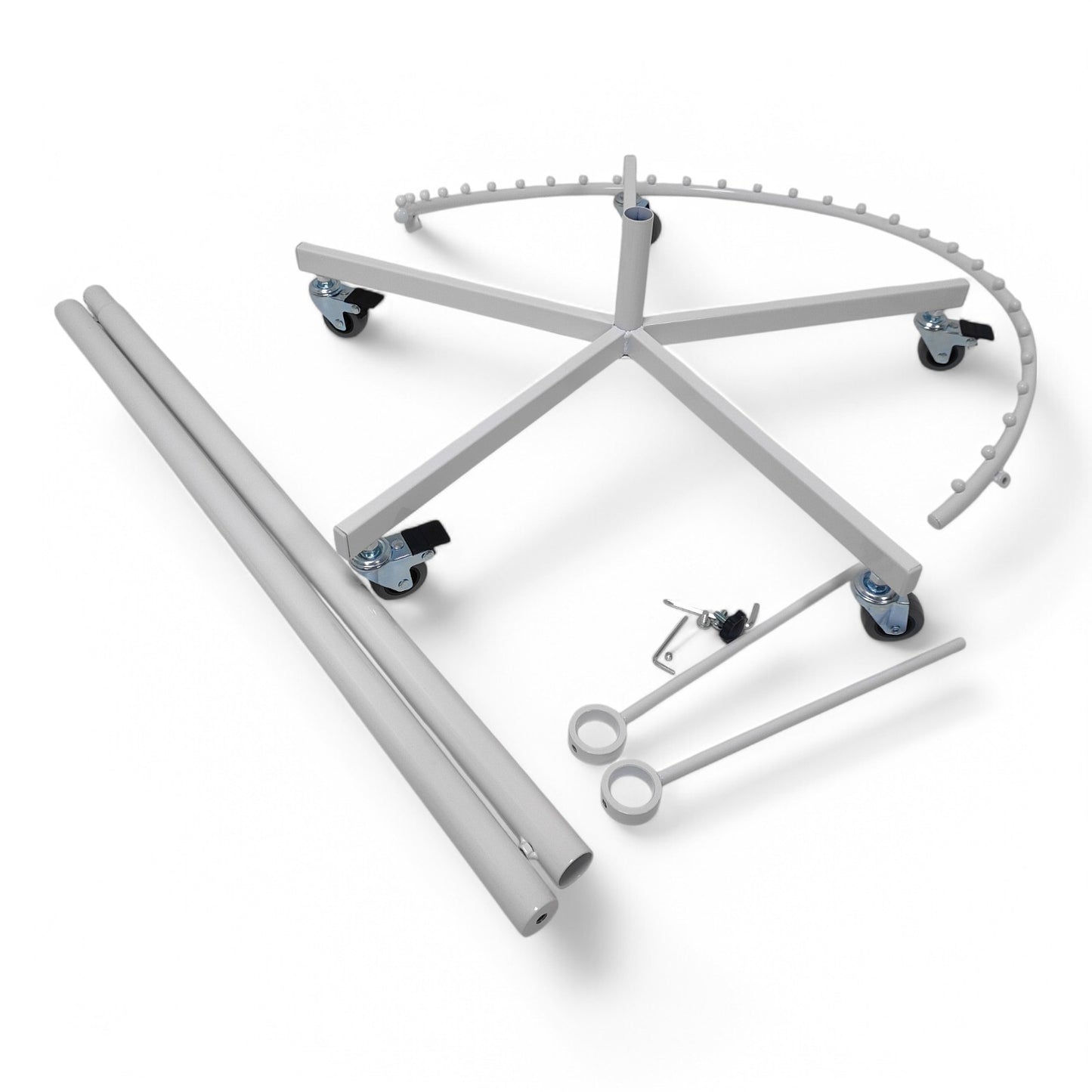 White Spiral Clothes Rail Display Stand with Castors