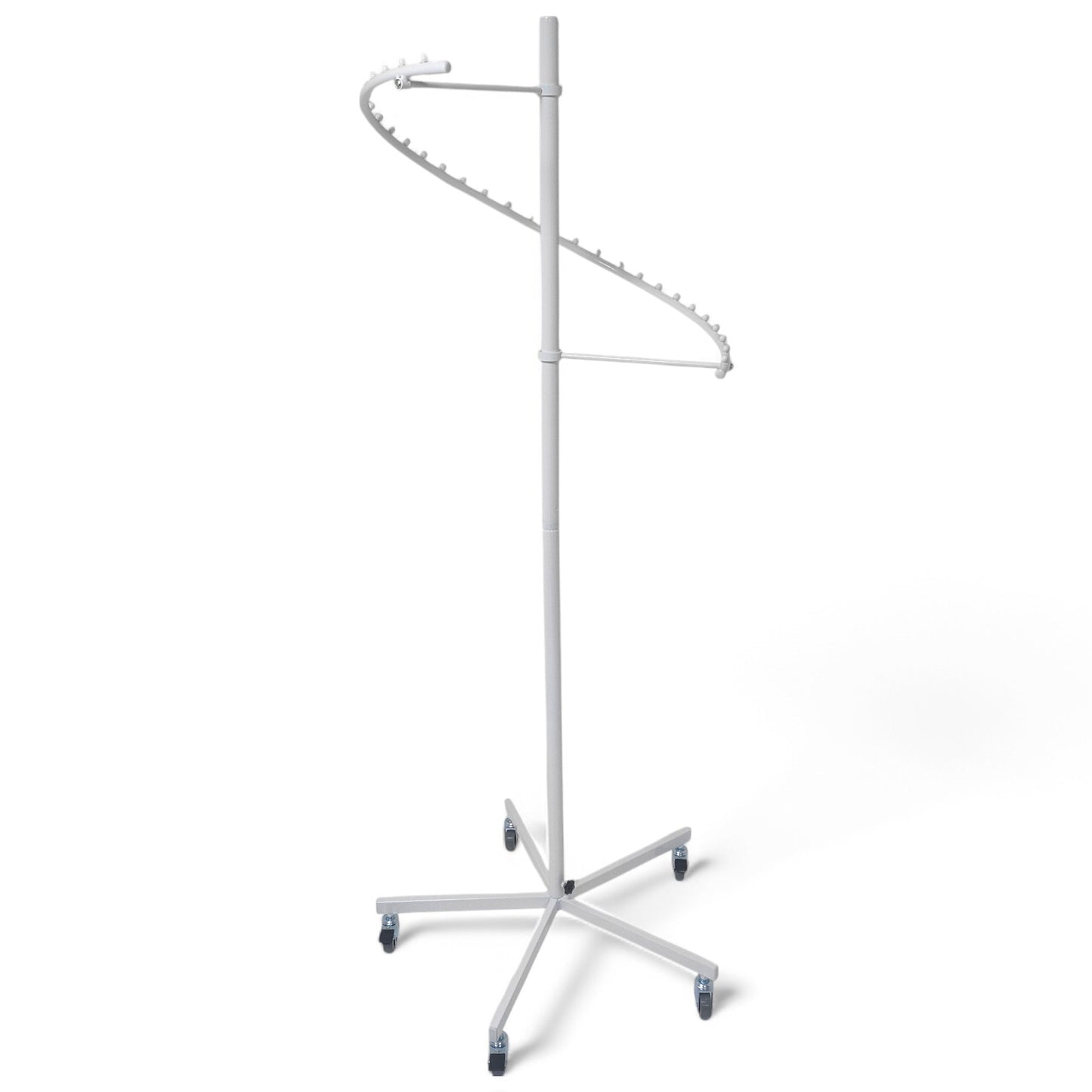 White Spiral Clothes Rail Display Stand with Castors