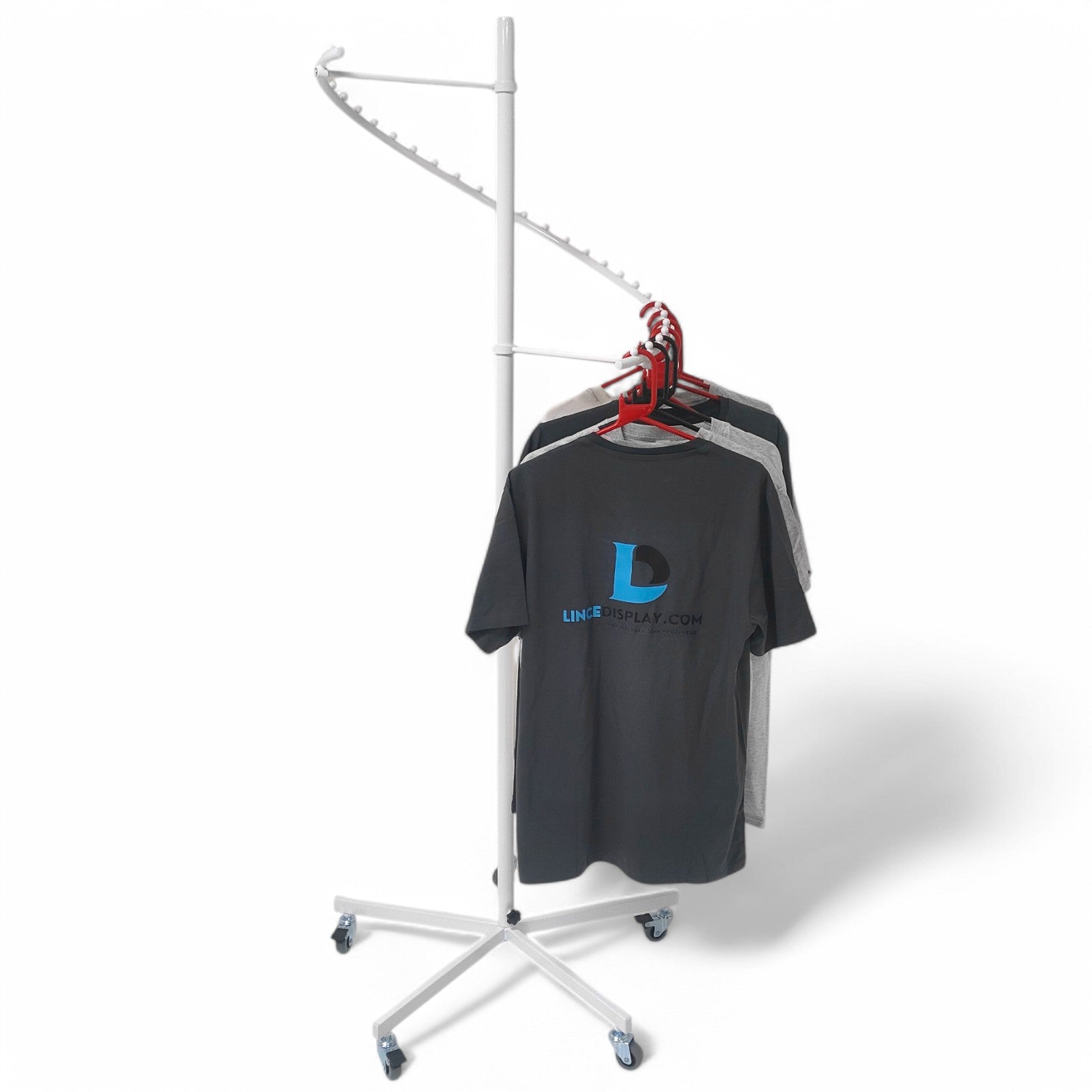 White Spiral Clothes Rail Display Stand with Castors
