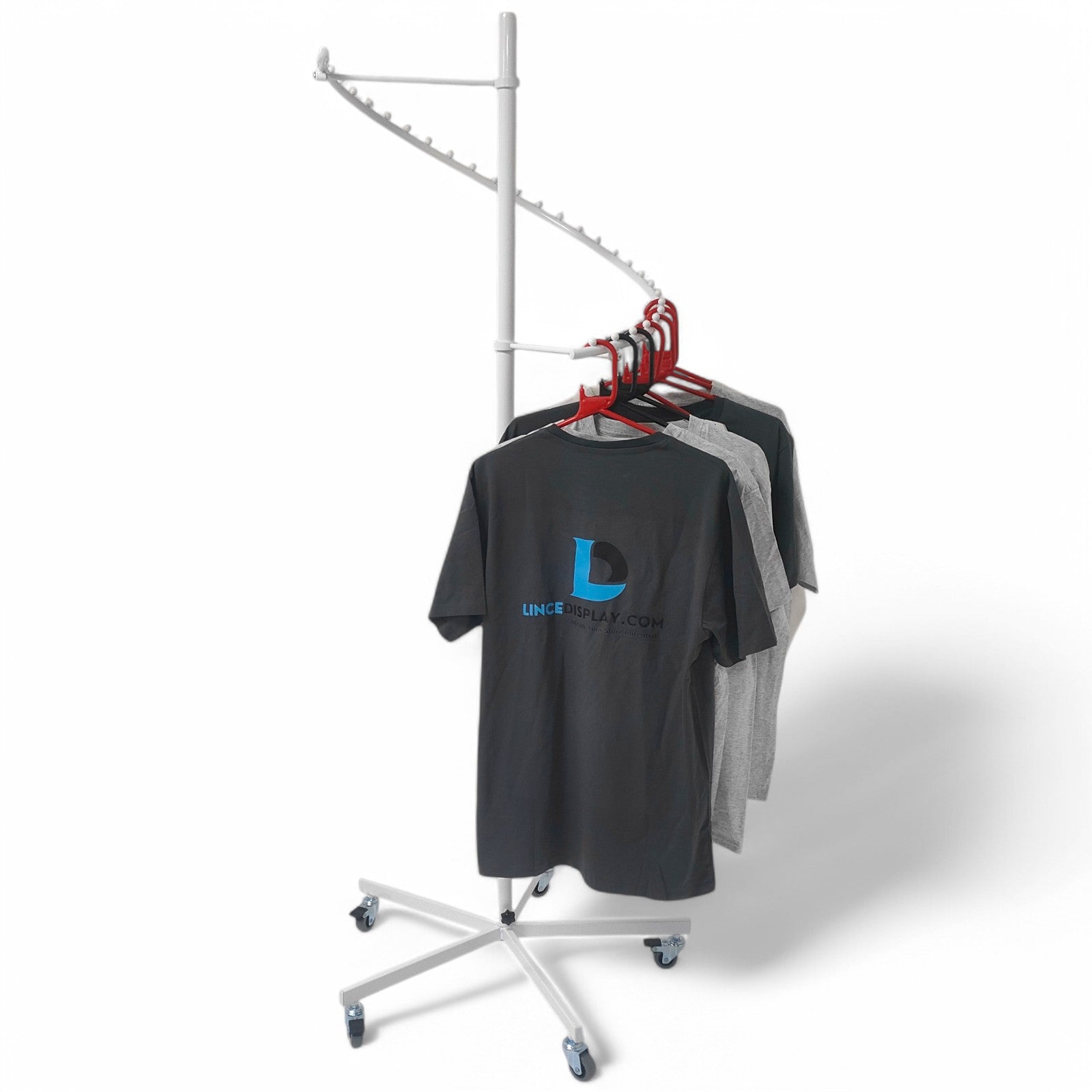 White Spiral Clothes Rail Display Stand with Castors