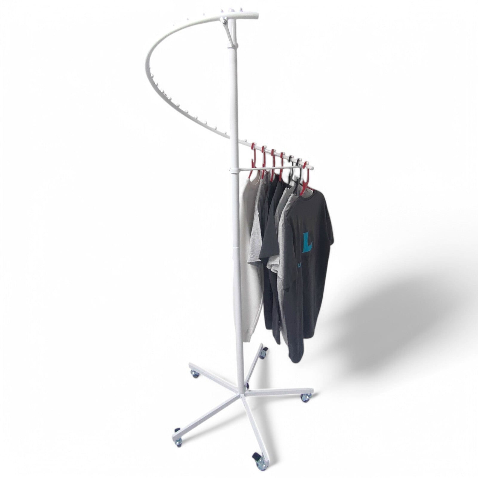 White Spiral Clothes Rail Display Stand with Castors