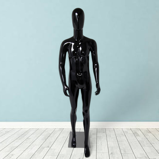 Male Plastic Display Egg Head Mannequin – Black 190cm