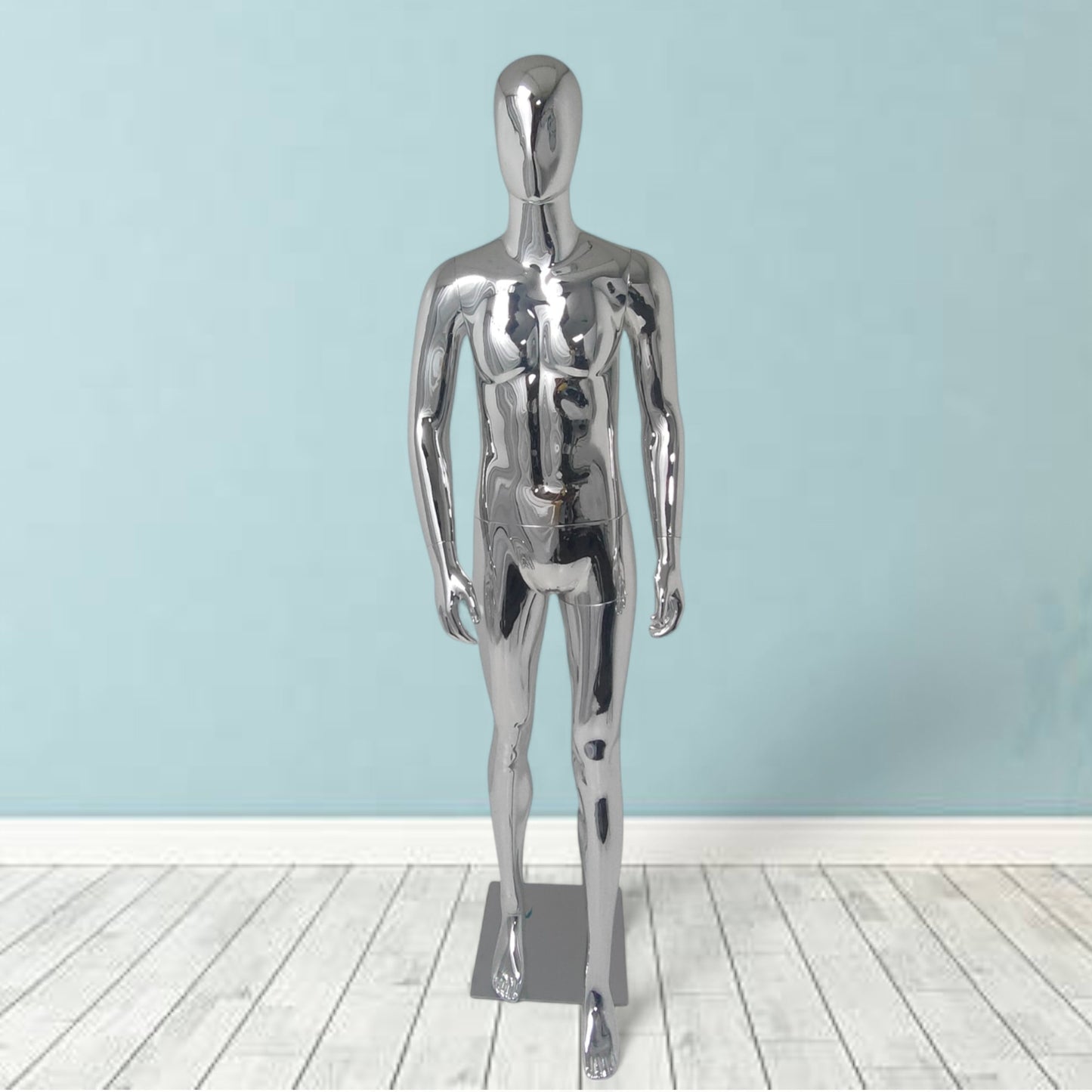Male Plastic Display Egg Head Mannequin – Chrome 190cm