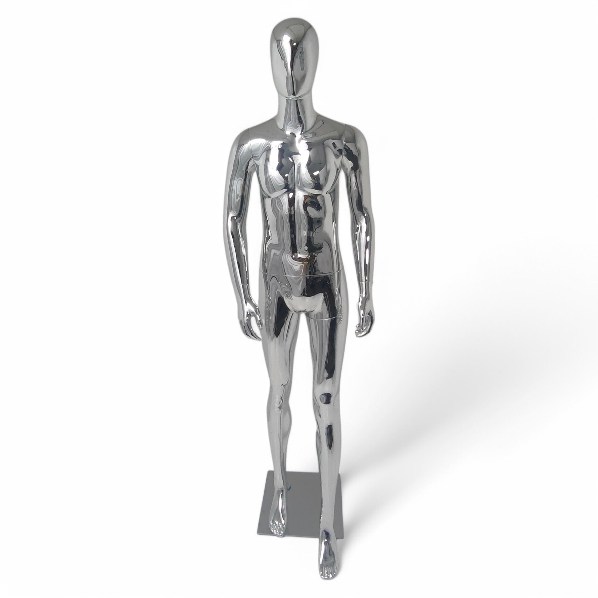 Male Plastic Display Egg Head Mannequin – Chrome 190cm