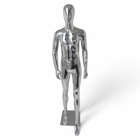 Male Plastic Display Egg Head Mannequin – Chrome 190cm