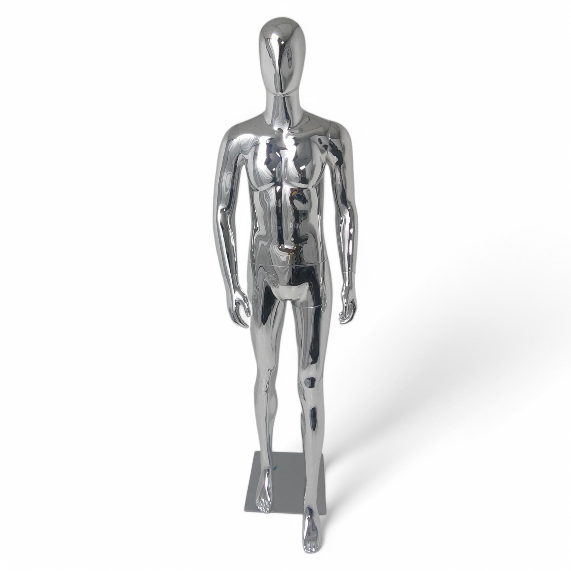 Male Plastic Display Egg Head Mannequin – Chrome 190cm