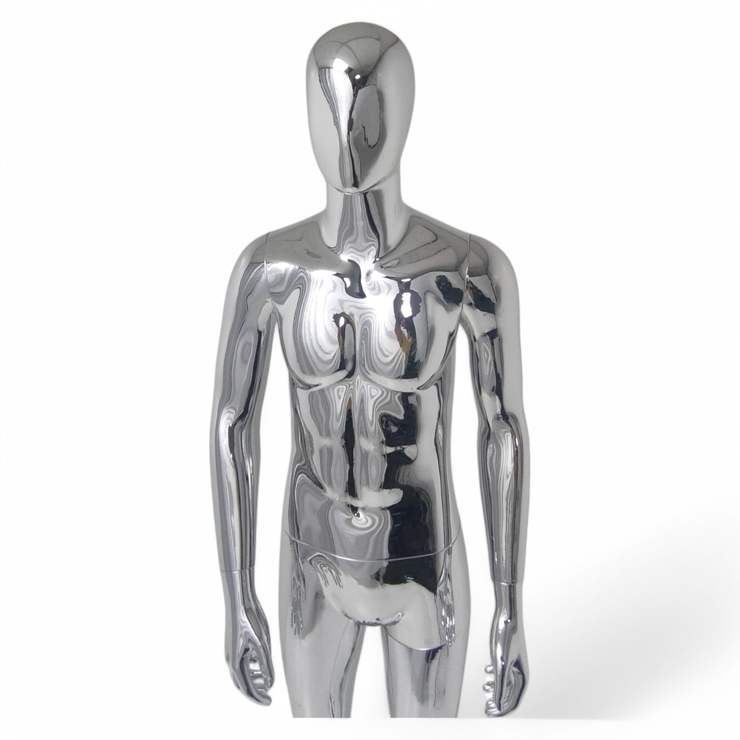 Male Plastic Display Egg Head Mannequin – Chrome 190cm