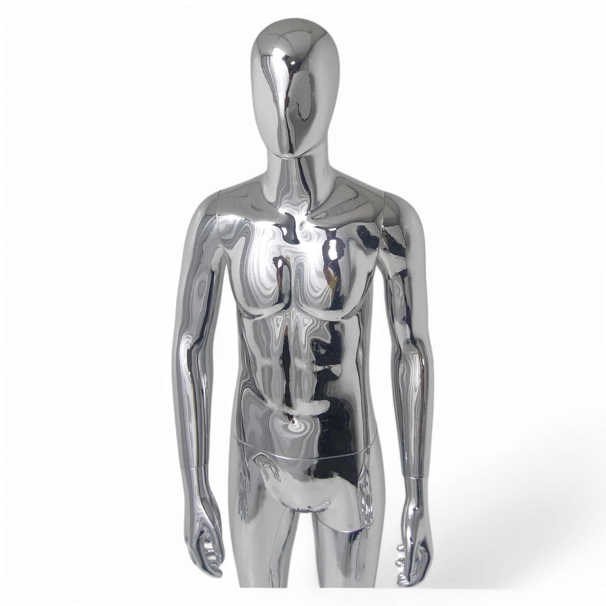 Male Plastic Display Egg Head Mannequin – Chrome 190cm