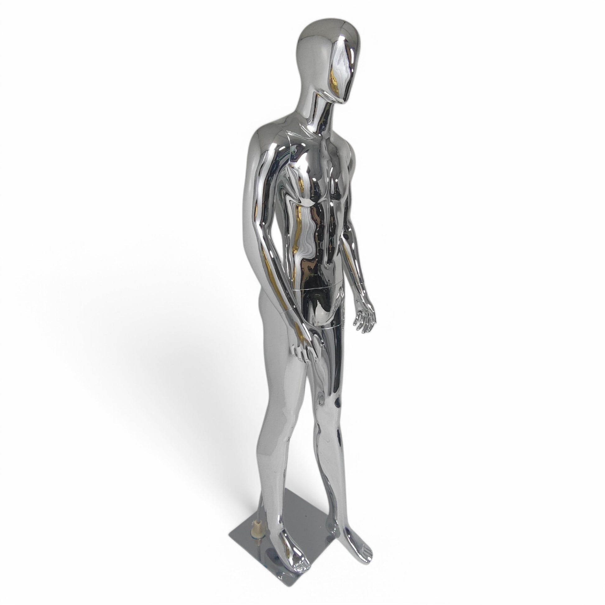 Male Plastic Display Egg Head Mannequin – Chrome 190cm