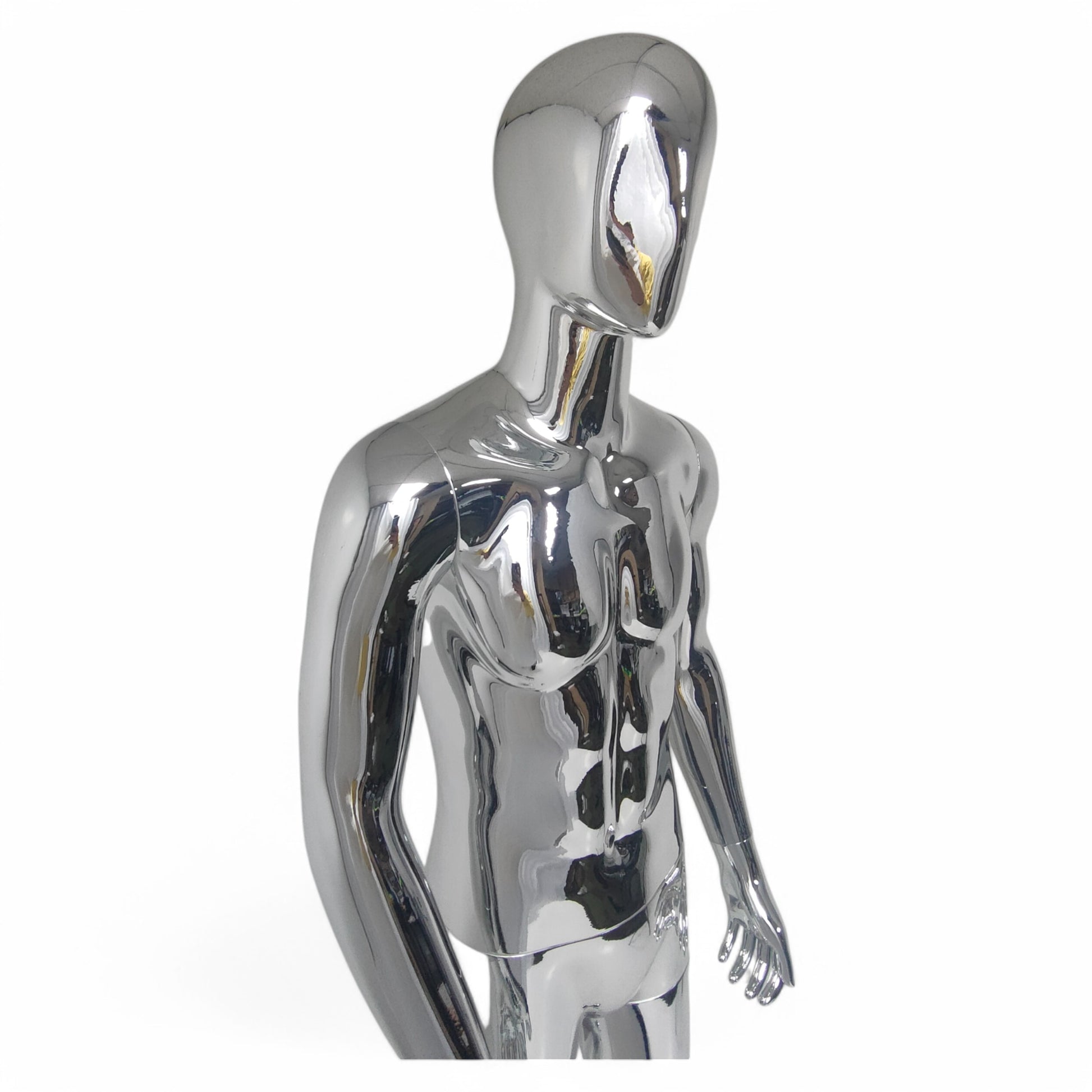 Male Plastic Display Egg Head Mannequin – Chrome 190cm