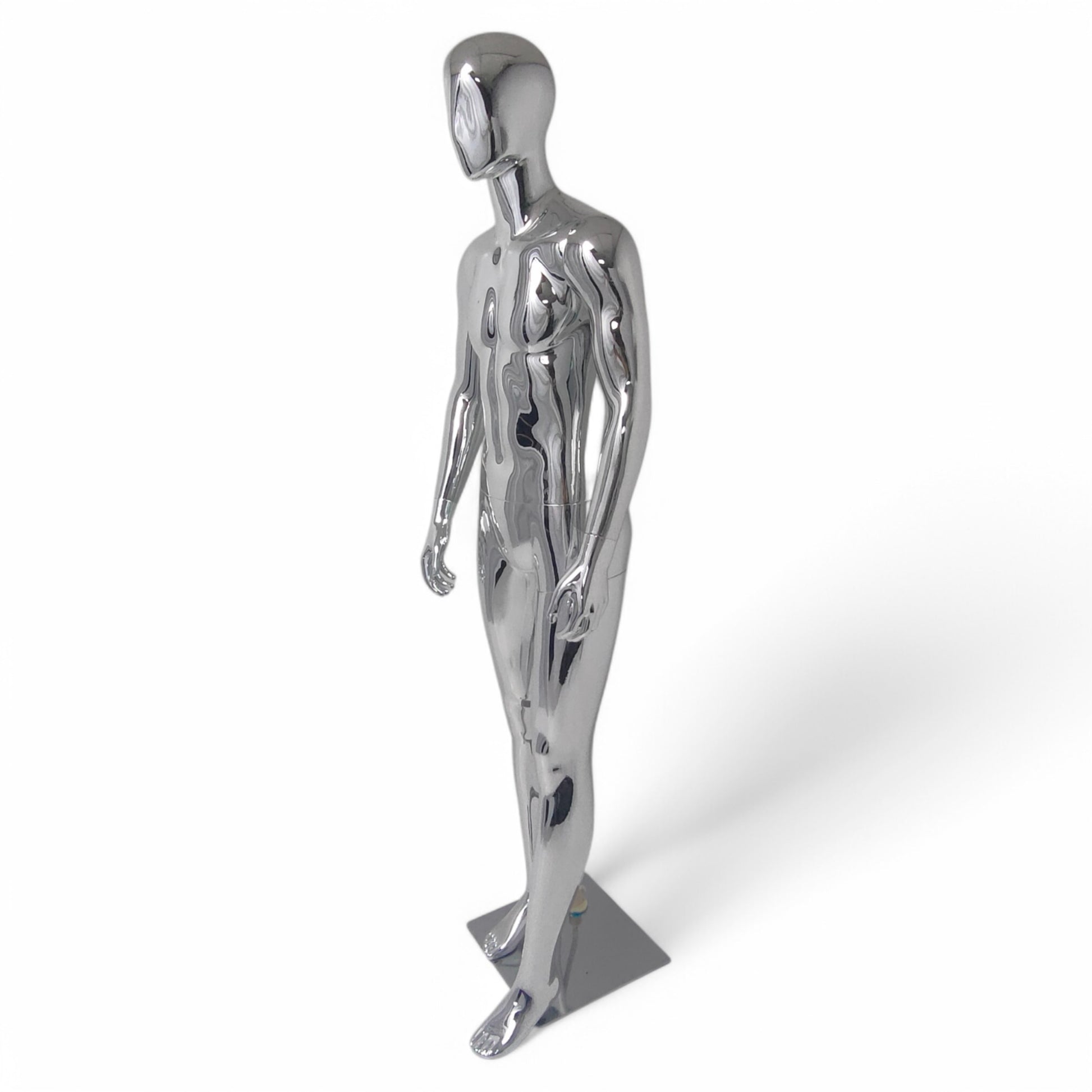 Male Plastic Display Egg Head Mannequin – Chrome 190cm