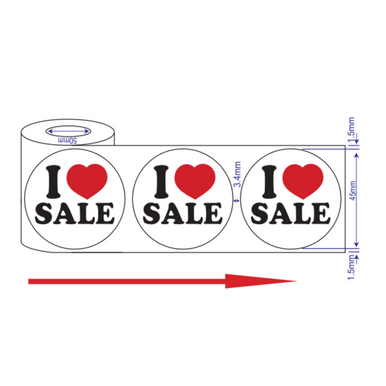 500x 45mm Red Round Adhesive I LOVE SALE Stickers