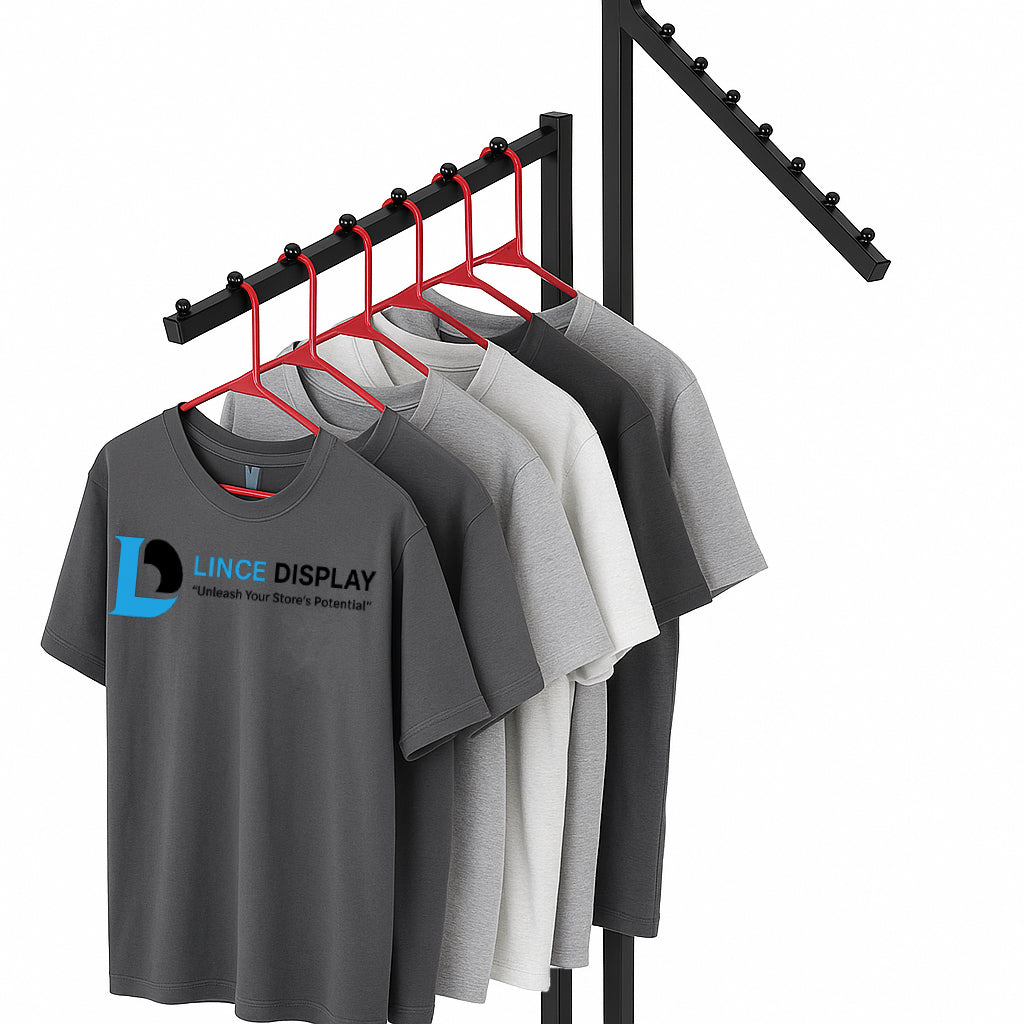 Heavy Duty 2-Way Sloping Arm Clothing Rail – Adjustable Black Retail Display Stand  with Castors & Brakes