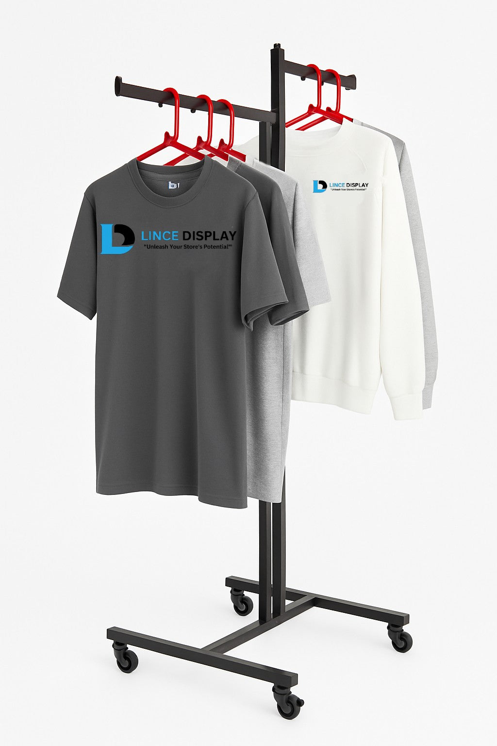 Heavy Duty 2-Way Straight Arm Clothing Rail – Adjustable Black Retail Display Stand  with Castors & Brakes