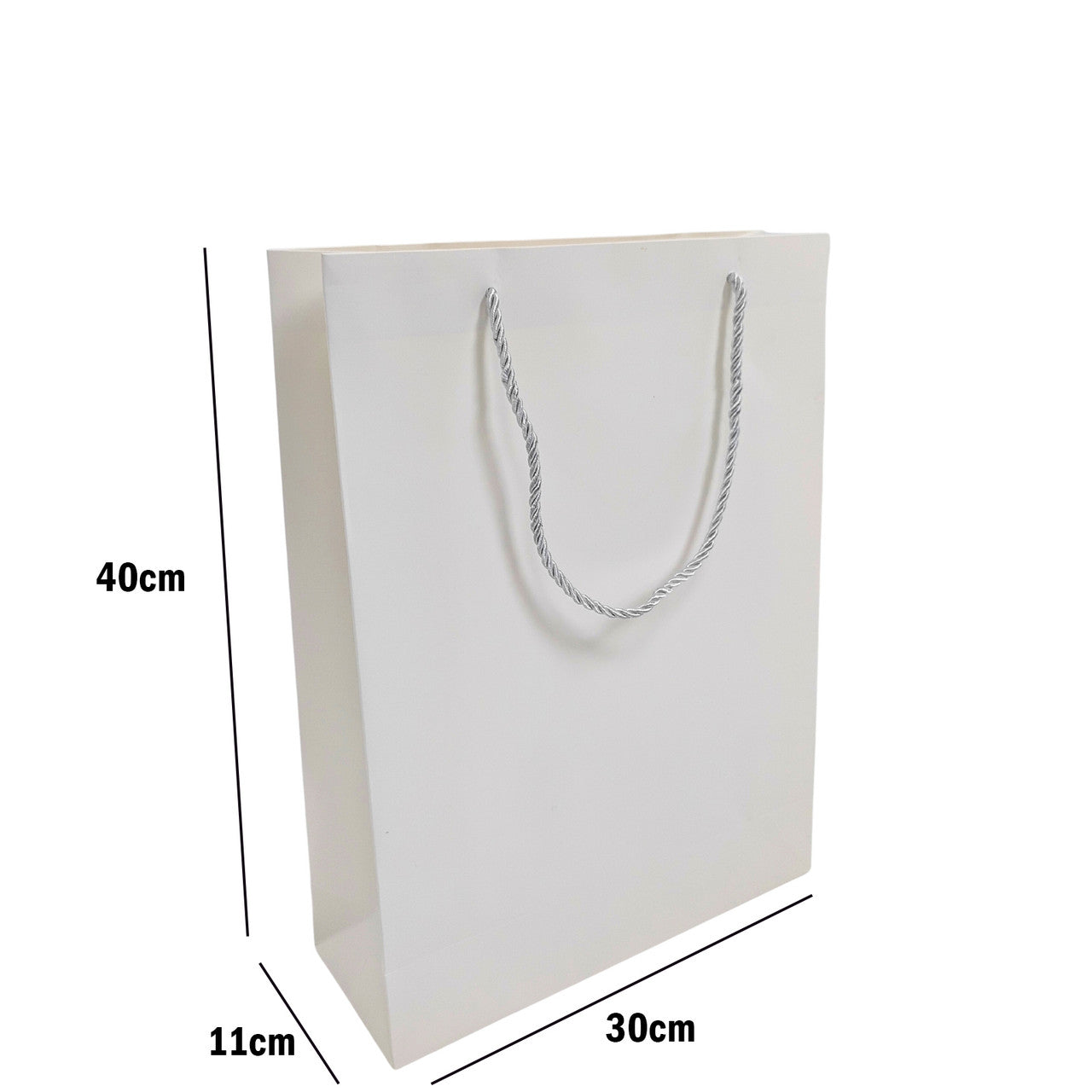 White Paper Carrier Bags with Rope Handles – Various Sizes and Matt Finishes