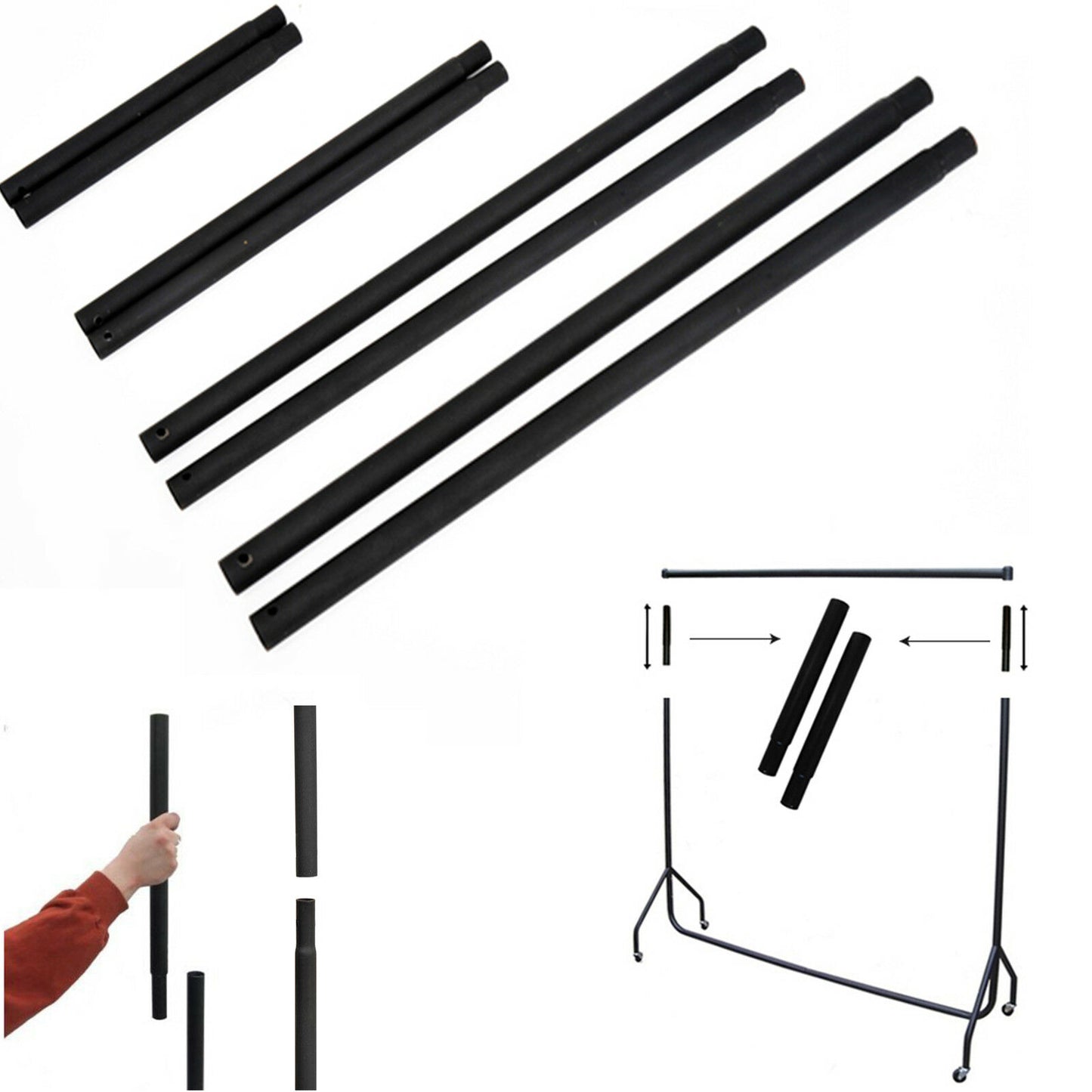 Black Extension Poles For Garment Clothes Rail Heavy Duty Comes In 18 Inch Pair