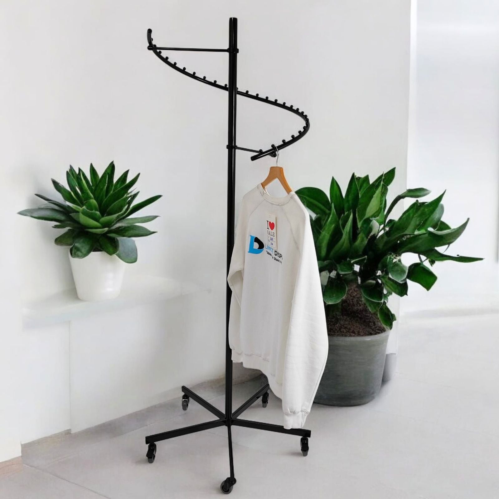 Black Spiral Clothes Rail Display Stand with Castors