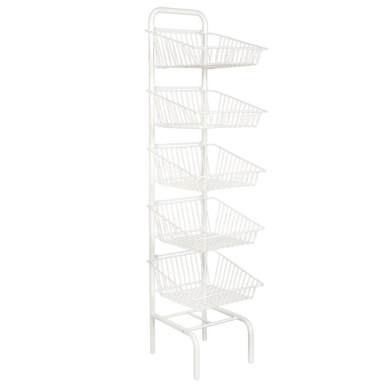 5 Tier Basket Stand White Shop Display for Bread, Snacks, Clothes or Toys