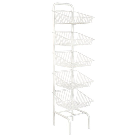 5 Tier Basket Stand White Shop Display for Bread, Snacks, Clothes or Toys