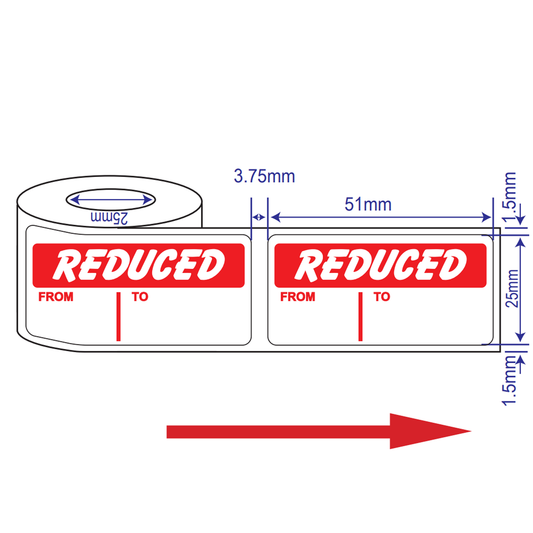 500x 50mm Rectangle Adhesive Reduced From/To Promotional Stickers