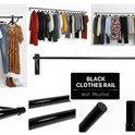 Gloss Black Wall-Mounted Clothes Rail – Sleek Heavy-Duty Steel Hanging Bar for Home & Retail Use