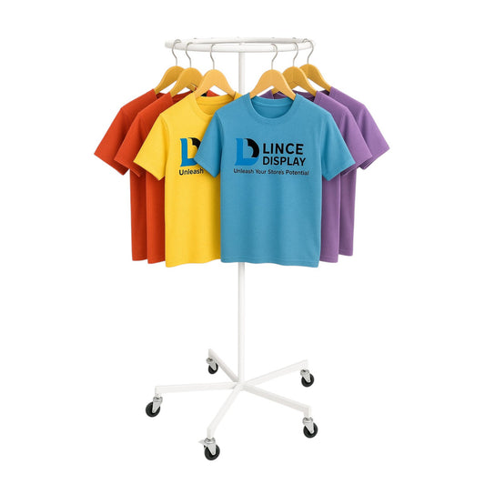 White Garment Rail Clothes Display Rack,Circular Fashion,Adjustable Height Stand