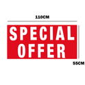 Large "Special Offer" poster with a vibrant red background and bold white text that reads "Special Offer." The clear and high-contrast design ensures visibility from a distance, making it ideal for storefronts, windows, and indoor displays. Sized at 110cm x 55cm, this eye-catching sign is perfect for promoting discounts, sales, and special deals in retail environments. Durable for frequent use, it captures customer attention effectively, enhancing promotional visibility and driving foot traffic.