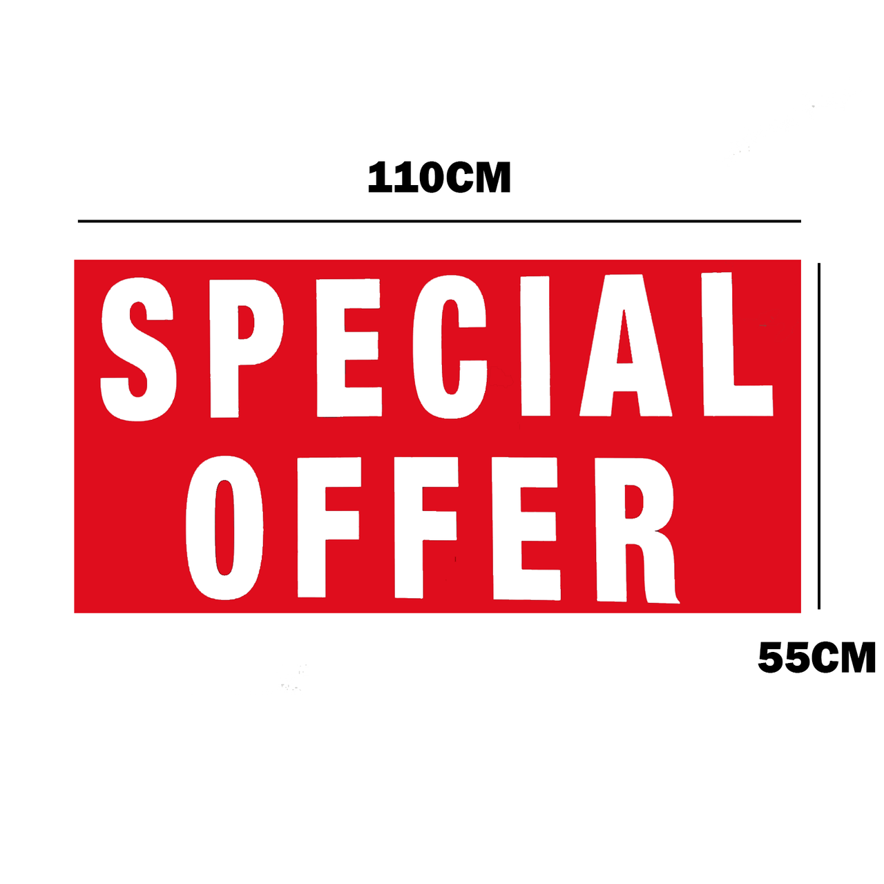 Large "Special Offer" poster with a vibrant red background and bold white text that reads "Special Offer." The clear and high-contrast design ensures visibility from a distance, making it ideal for storefronts, windows, and indoor displays. Sized at 110cm x 55cm, this eye-catching sign is perfect for promoting discounts, sales, and special deals in retail environments. Durable for frequent use, it captures customer attention effectively, enhancing promotional visibility and driving foot traffic.