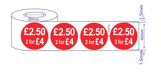 500 x45mm  Red Price Adhesive Stickers - Quantity Discount
