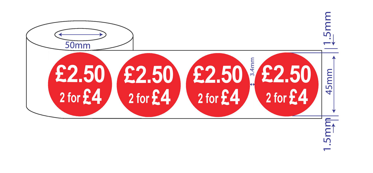 500 x45mm Red Price Adhesive Stickers - Quantity Discount