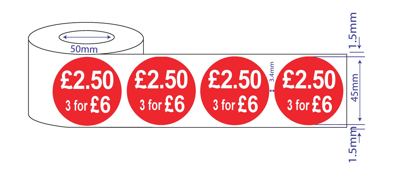 500 x45mm Red Price Adhesive Stickers - Quantity Discount