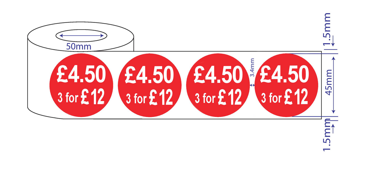 500 x45mm Red Price Adhesive Stickers - Quantity Discount