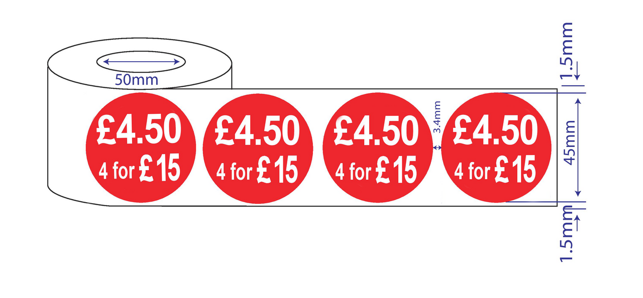 500 x45mm  Red Price Adhesive Stickers - Quantity Discount