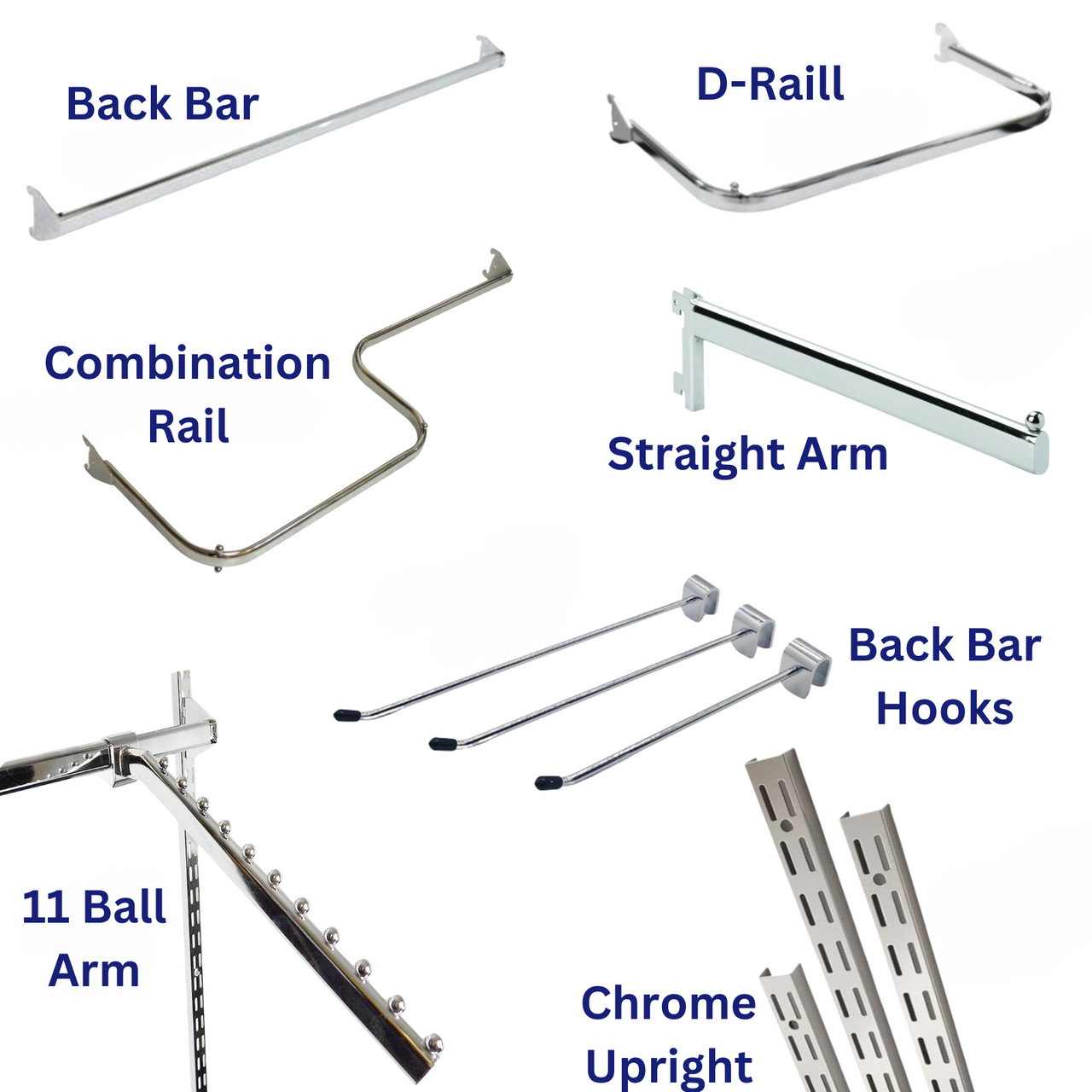 Heavy Duty Upright, Drail, Combination Rail, Back Bar, Arms & Hook For Shops