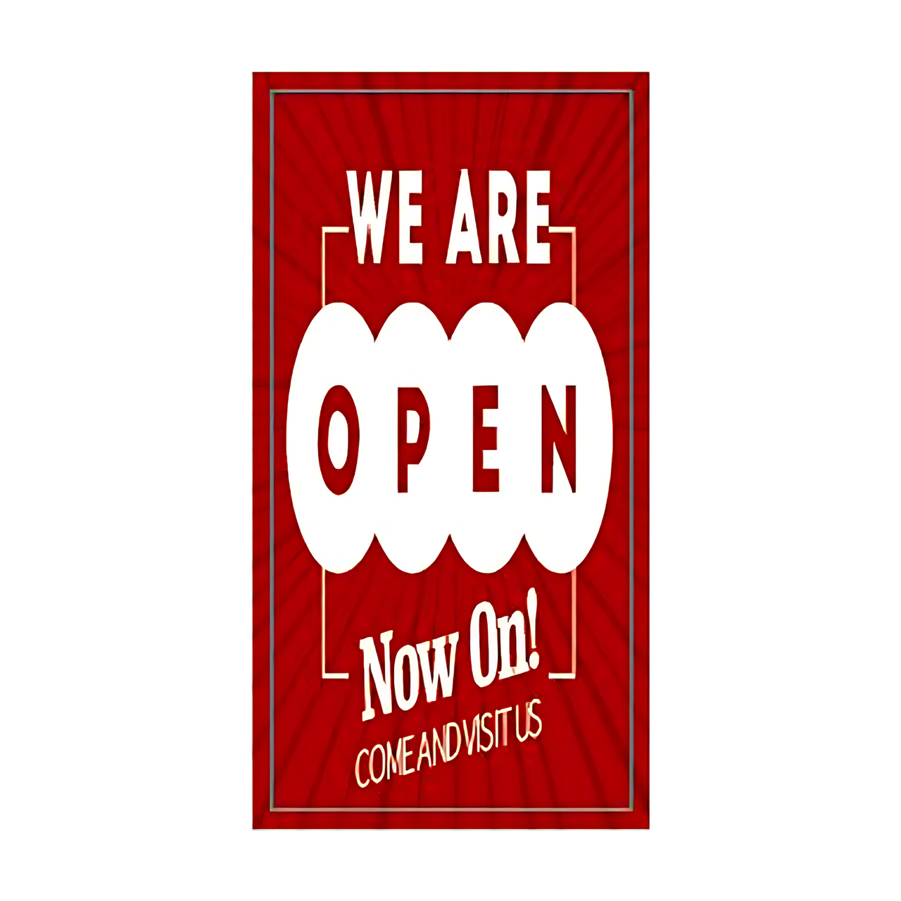 Bold "We Are Now Open" poster in a bright, attention-grabbing design. The large, clear text is easily readable from a distance, with colors that pop to attract passersby. Sized at 110cm x 55cm, this poster is perfect for storefronts, windows, and entryways, ideal for grand openings and welcoming customers. Durable for both indoor and outdoor use, it conveys a welcoming message to invite customers inside.