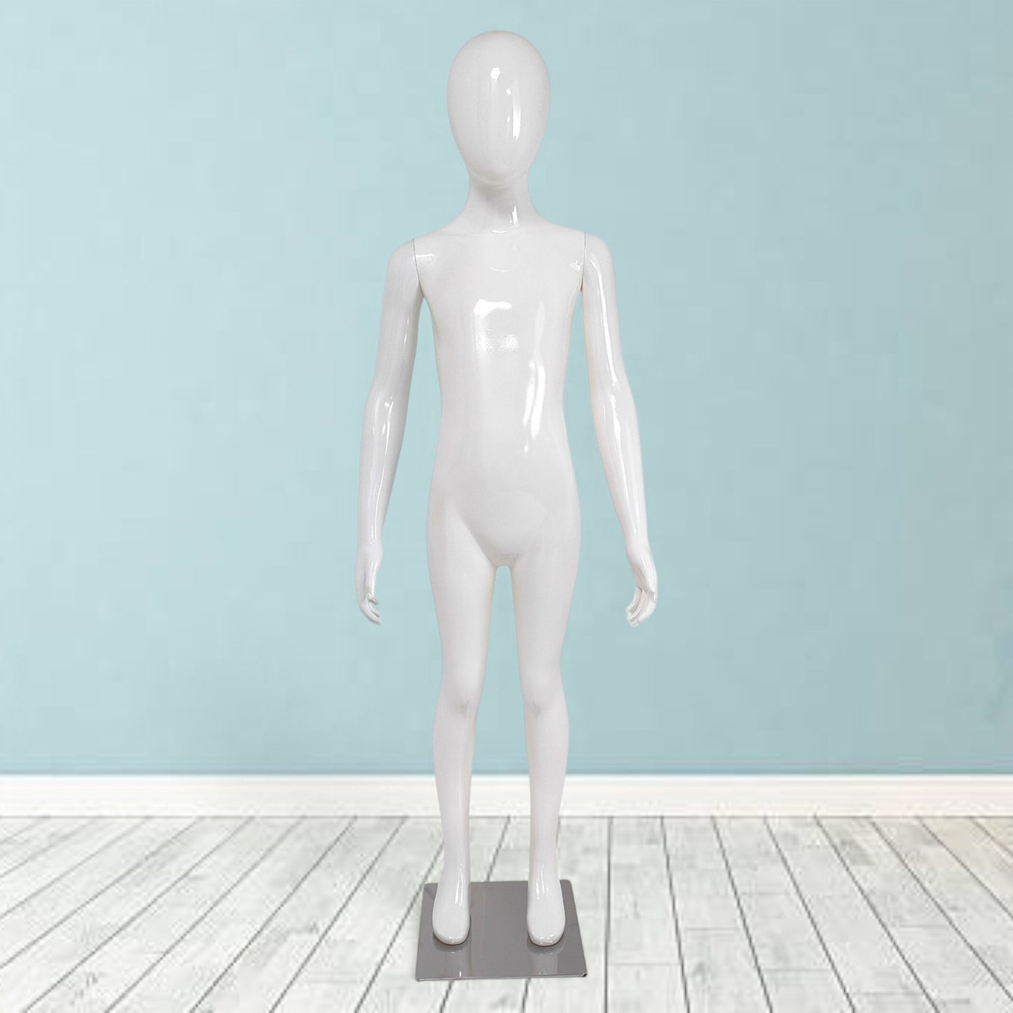 Child Plastic Egg Head Display Mannequin – Glossy White-135cm
