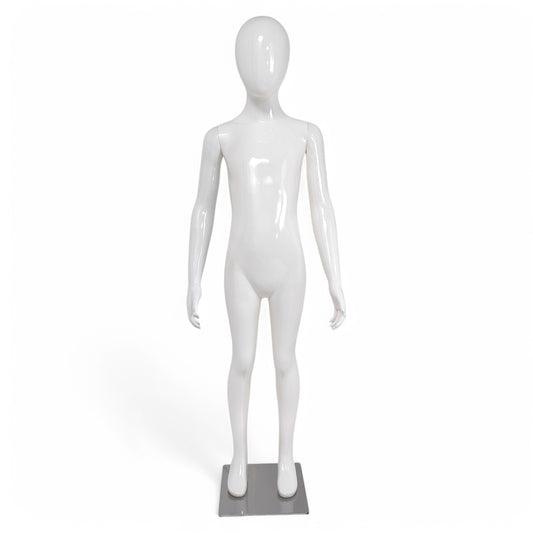 Child Plastic Egg Head Display Mannequin – Glossy White-135cm