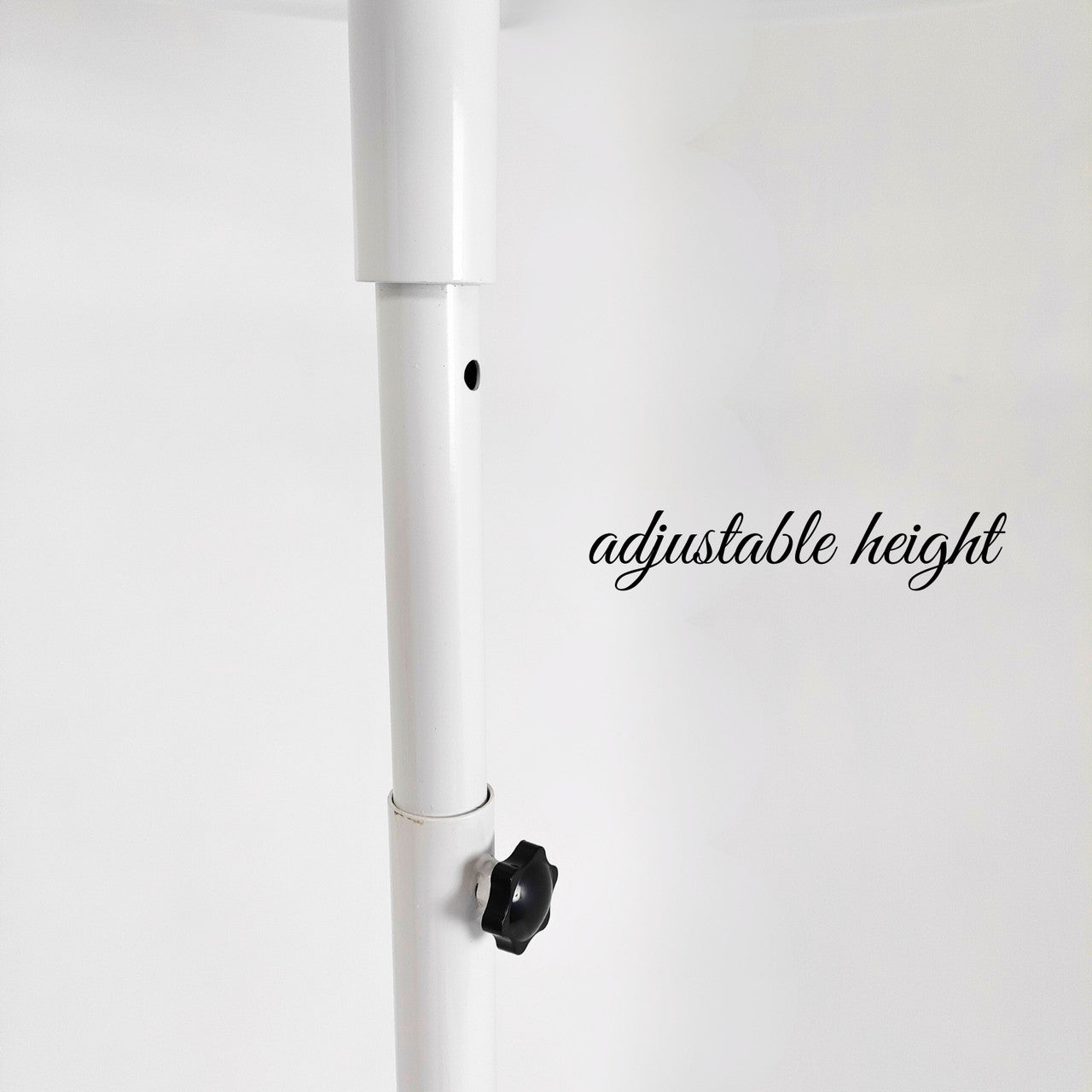 White Garment Rail Clothes Display Rack, Circular Fashion, Adjustable Height Stand