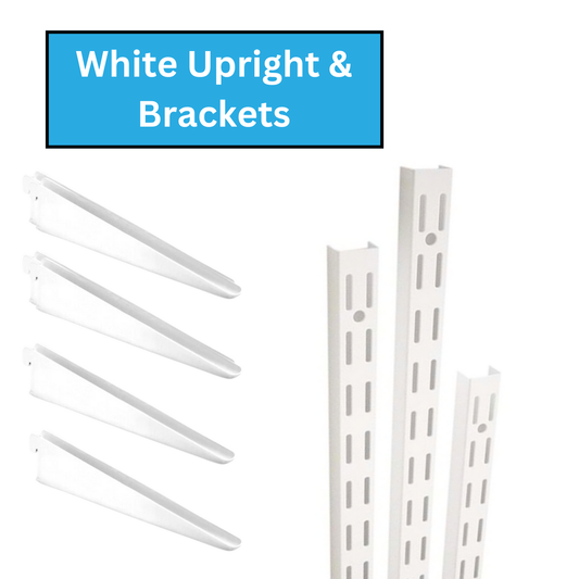 Twin Slot Shelving WHITE Uprights and Brackets Adjustable Strong Rack Wall Shelf