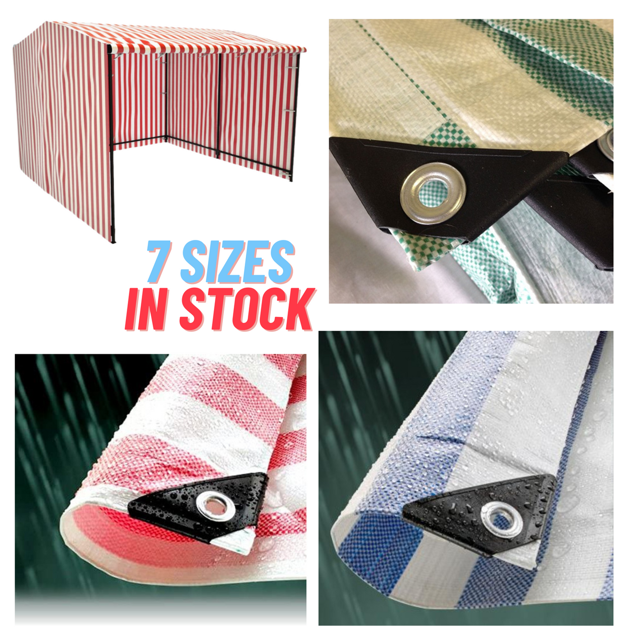 Striped Tarpaulin Heavy Duty Waterproof Market Stall Cover Tarp Sheet