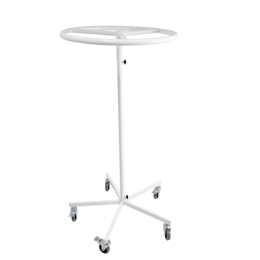White Garment Rail Clothes Display Rack, Circular Fashion, Adjustable Height Stand