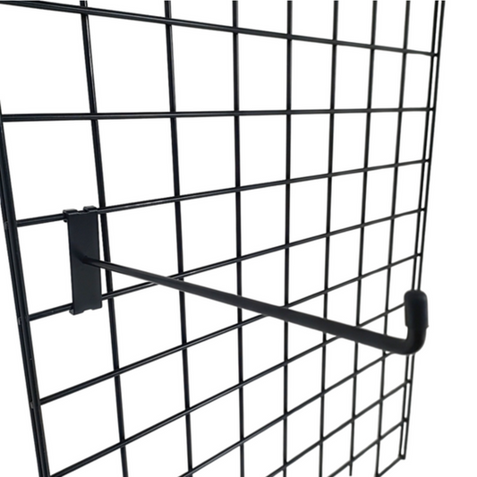 12" Black Grid Mesh Hooks Single Prong Shop Display