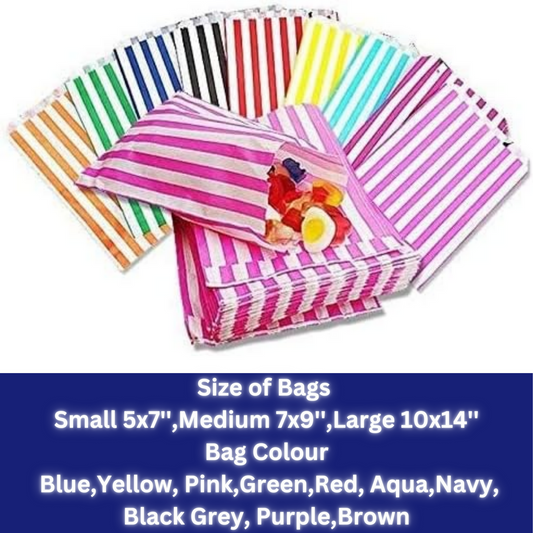 Candy Stripe Paper Bags Party Wedding Cake Sweet Treat Pick & Mix Gift Shop Bag