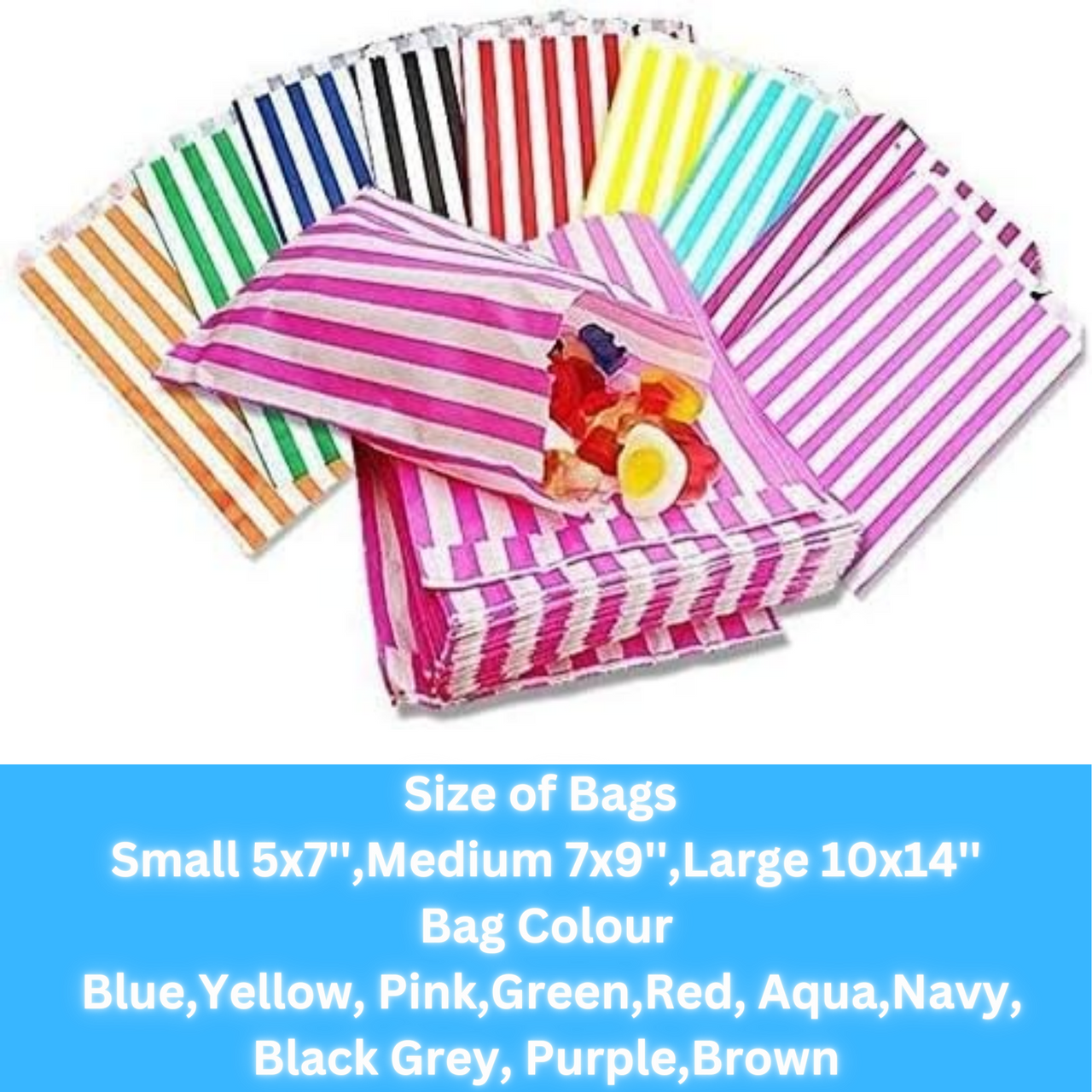 Candy Stripe Paper Bags Party Wedding Cake Sweet Treat Pick & Mix Gift Shop Bag